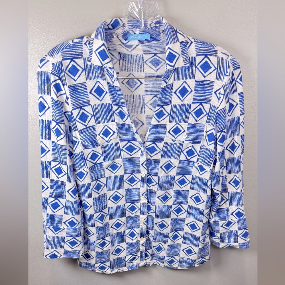 J McLaughlin Women's Brynn Blue/White Linen Blouse Size XS